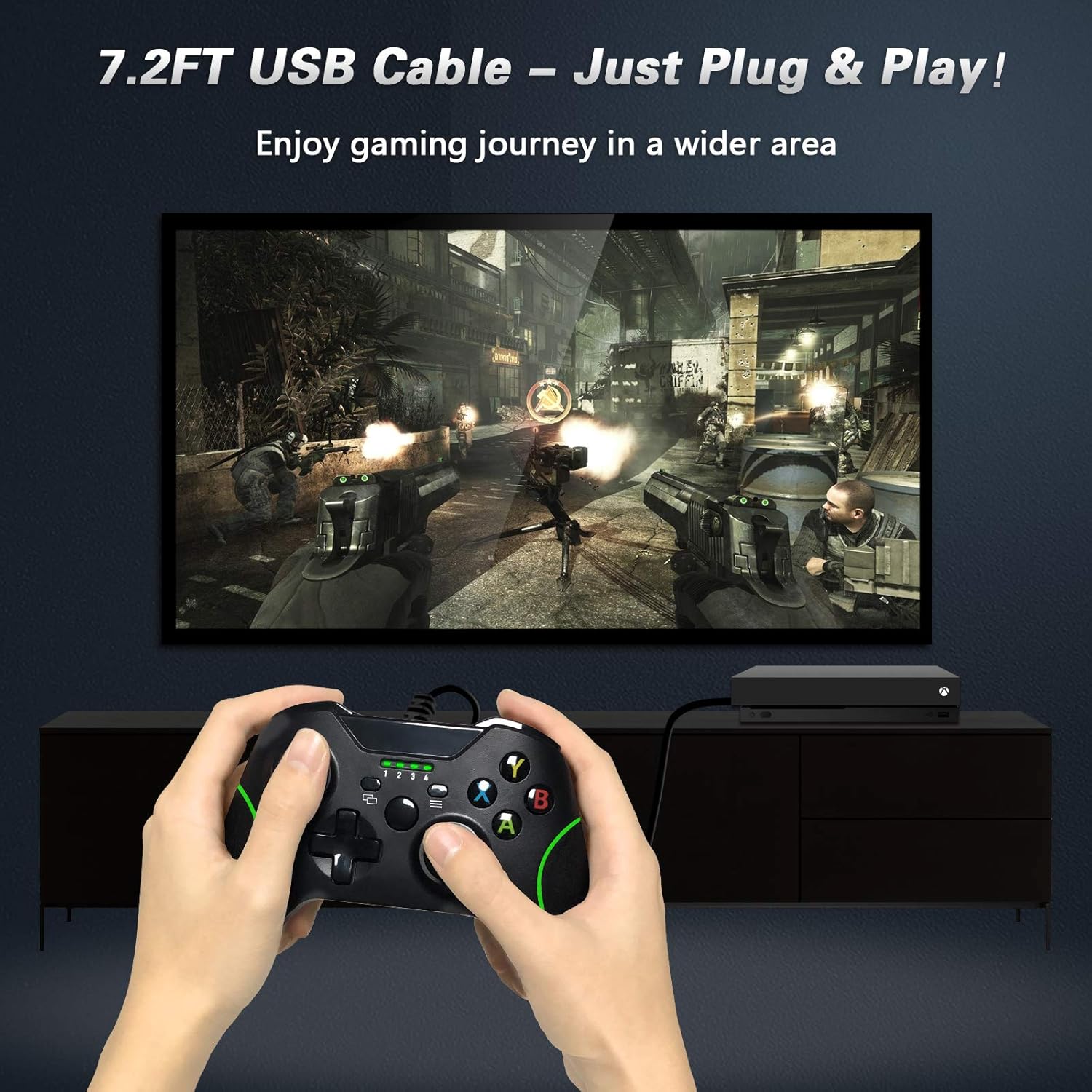 Gobub Wired Controller Compatible with Xbox One，Enhanced 2.4GHZ PC Game Controller Built-in Dual Vibration Gamepad Compatible with Xbox Series X/Xbox One/One S/One X/Windows 7/8/10 - Black