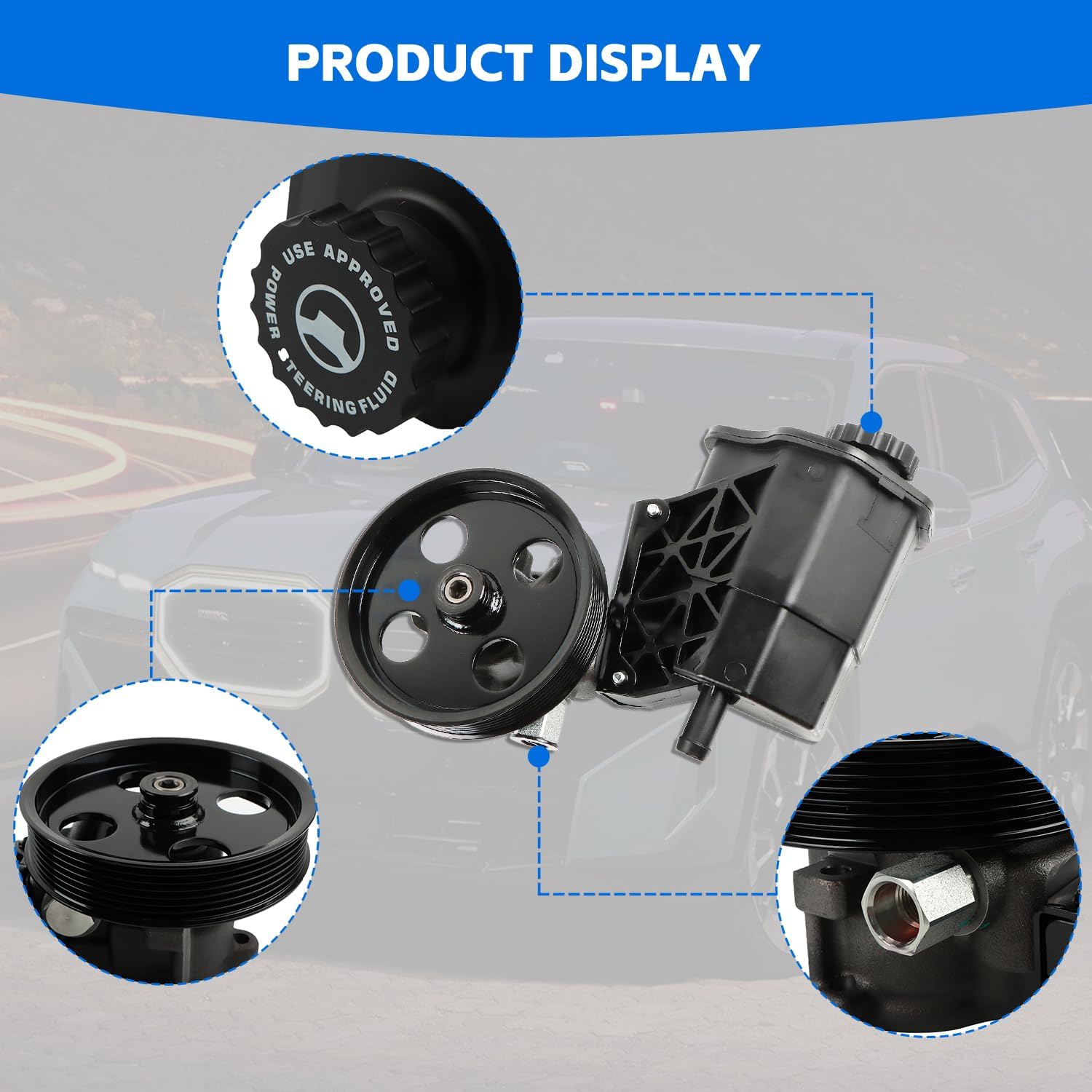 Power Steering Pump with Pulley & Reservoir ‎20-70269 96-70269 Fits for 2004-2007 Durango 5.7L, for 2007 Aspen 5.7L,for 2002-2003 Ram 1500, for 2004-2007 Ram 1500 Auto Steering Pump Assembly
