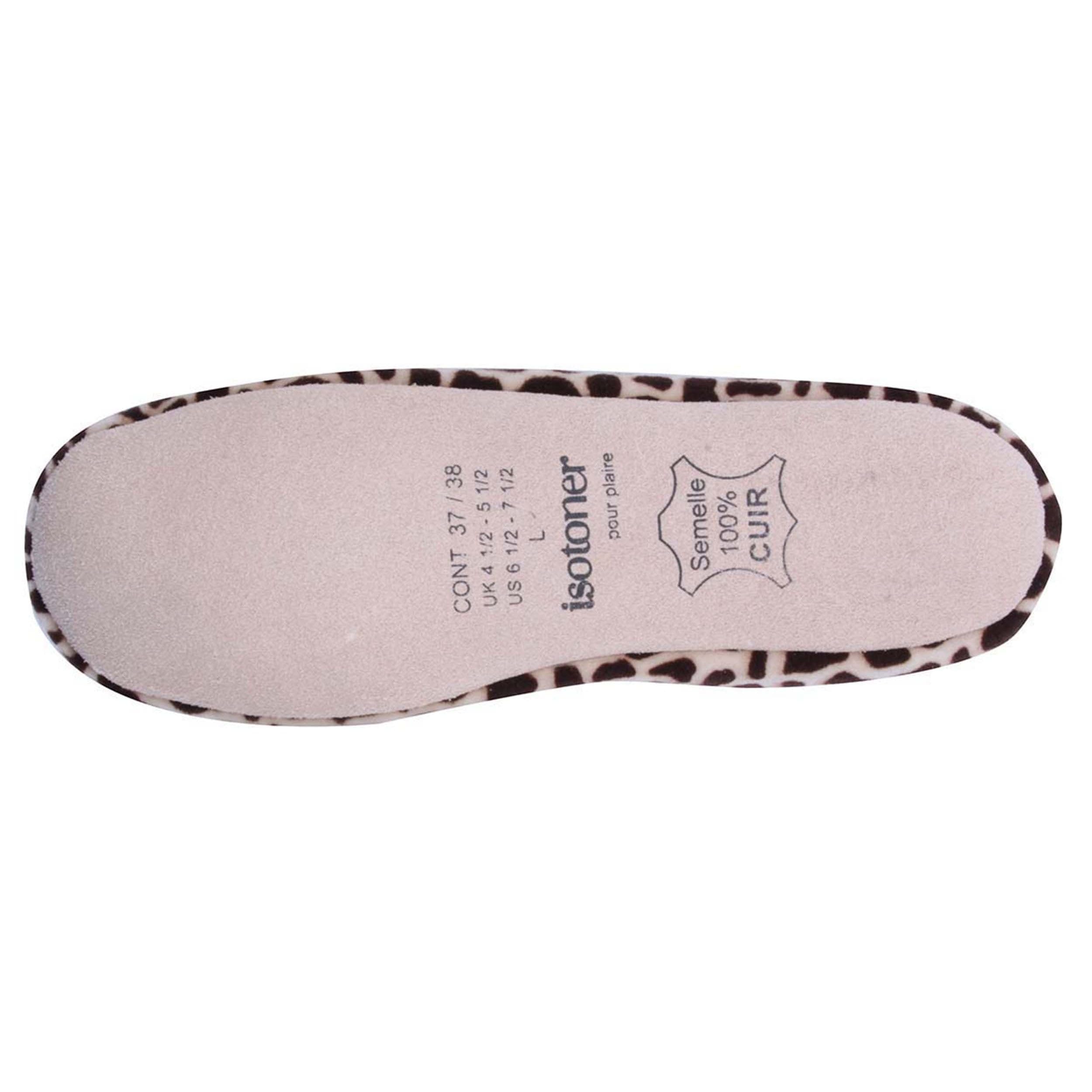Isotoner Chaussons pantoufles Ballerines femme ultra confortables, semelle en cuir, détail grand nœud,
