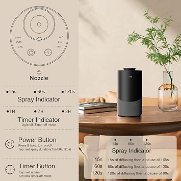 Waterless Essential Oil Diffuser, Black & Silver