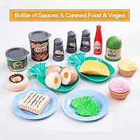 Vista 6 de 80 piezas de juego de cocina, juego de cocina de imitación para niños pequeños con ollas, sartenes, utensilios de cocina, alimentos, manta de Azul