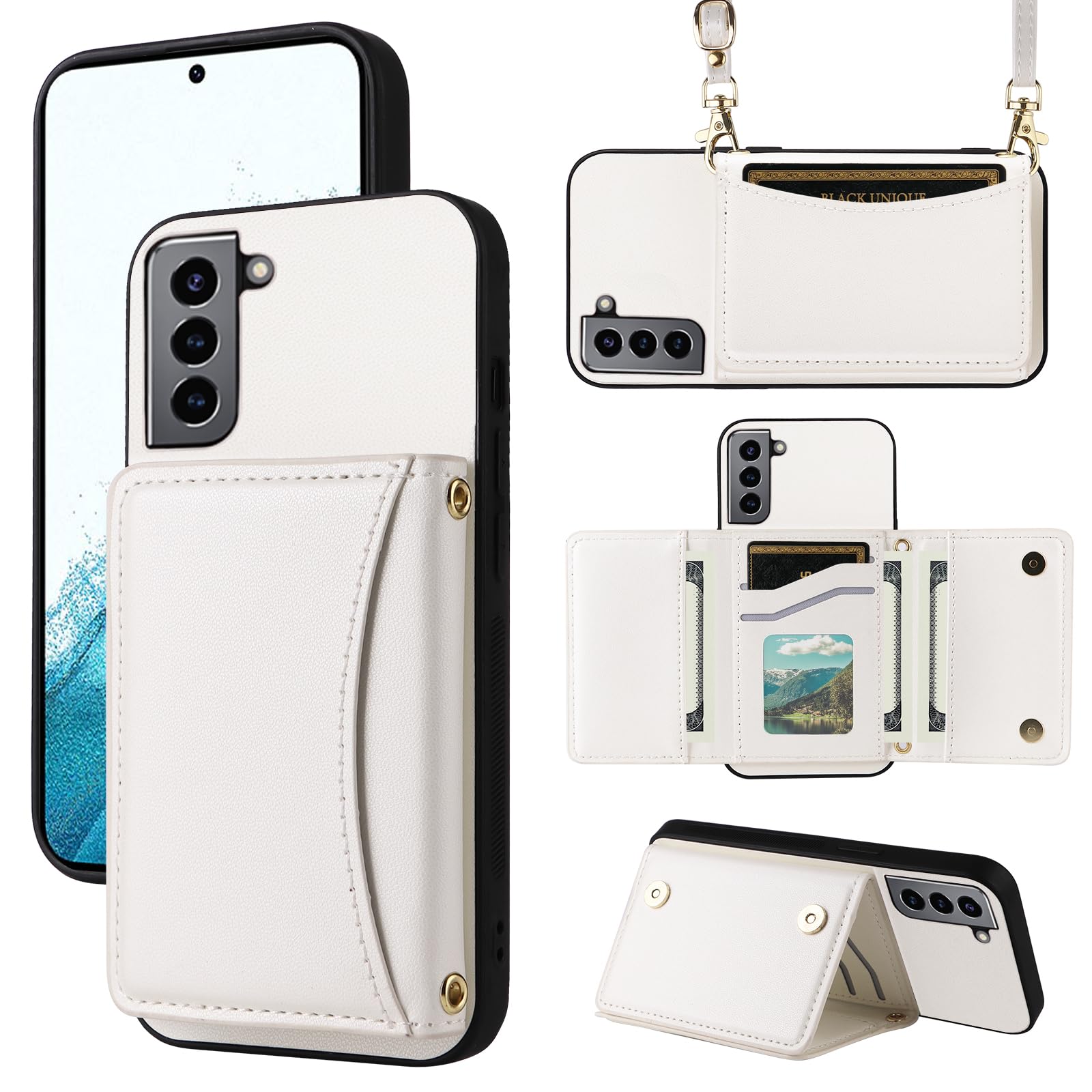 Furiet Wallet Case for Samsung Galaxy S21 5G 6.2 inch with Crossbody Strap Premium PU Leather Card Holder Shockproof Heavy Duty Full Body Accessories