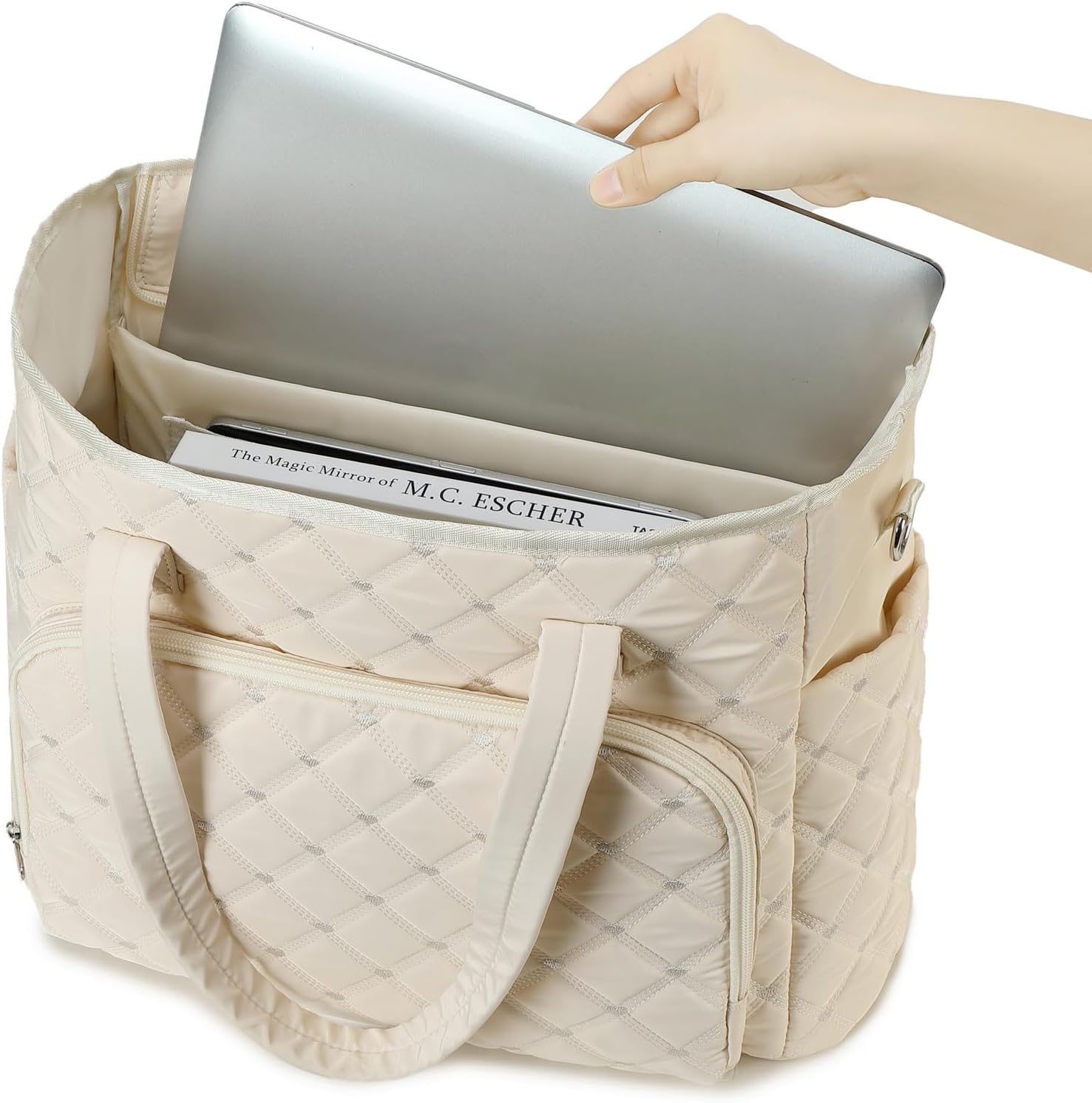 JIANYA Tote Bag for Women, Lightweight Work Tote Bags with Laptop Compartment, Quilted Shoulder Bag for Travel - Image 8