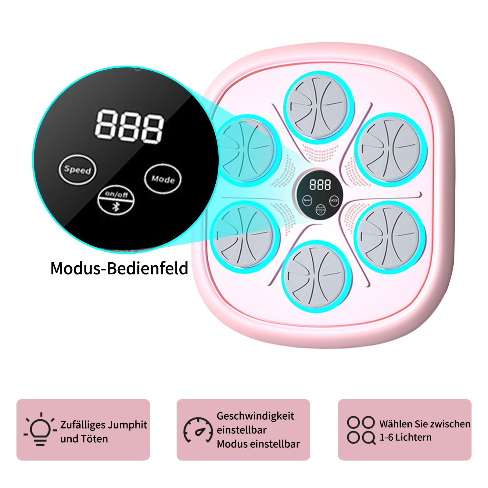 Music Boxing Machine, Macchina da boxe elettronica a LED, con guantoni da boxe, bersaglio da parete, 9 modalità di velocità/conteggio, supporta Bluetooth, regalo per adulti