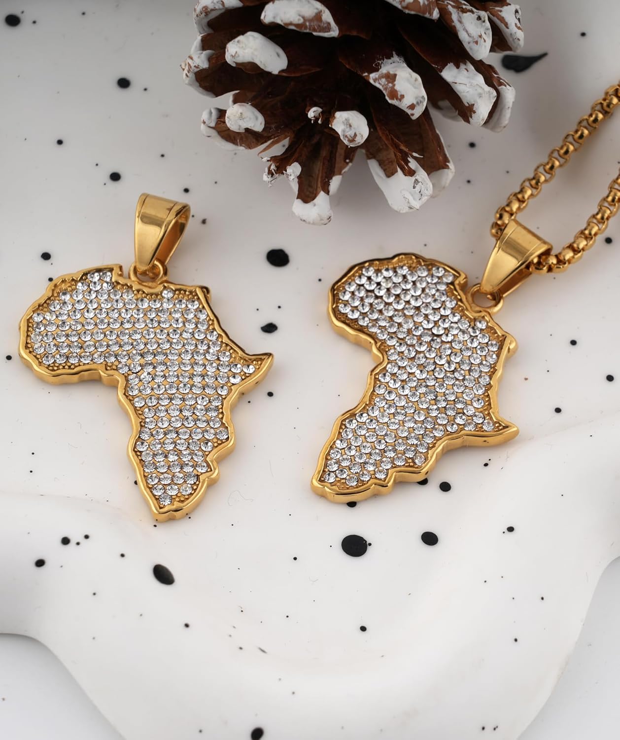 Africa Map Necklaces for Men Women,Africa Motherland Continent Gold-Tone with Crystal Rhinestones Necklaces - Image 4