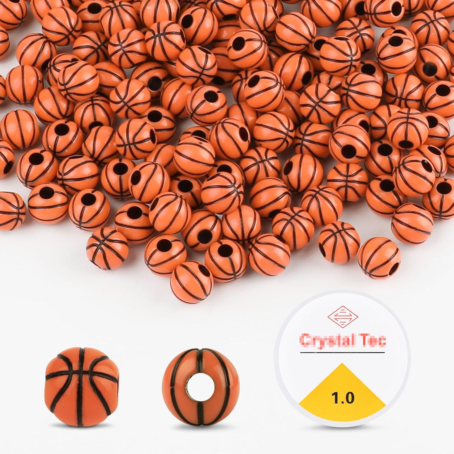 200PCS Basketball Beads with 1 Roll 1mm Elastic Rope, 10 mm Acrylic Sports Ball Beads for Bracelet, DIY, Jewelry Making, Necklace Charms, Craft Keychain, Home Decoration Accessories