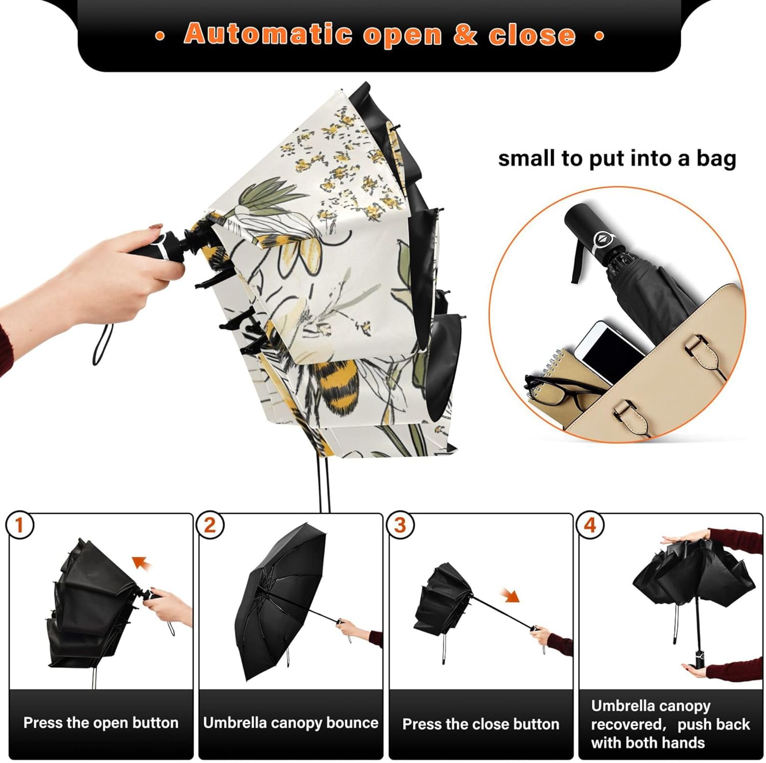 Automatic Folding Umbrella Windproof Strong, UV Protection Compact Starry Sky Sun Rain Sun Rain Travel Umbrellas for Women Men