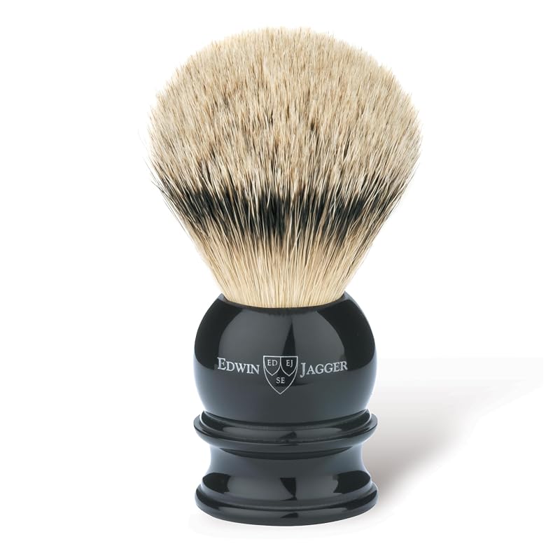 Pincel de Barbear Edwin Jagger 1EJ466 Médio com Pelo de Texugo Silver Tip e Cabo em Ébano Imitação