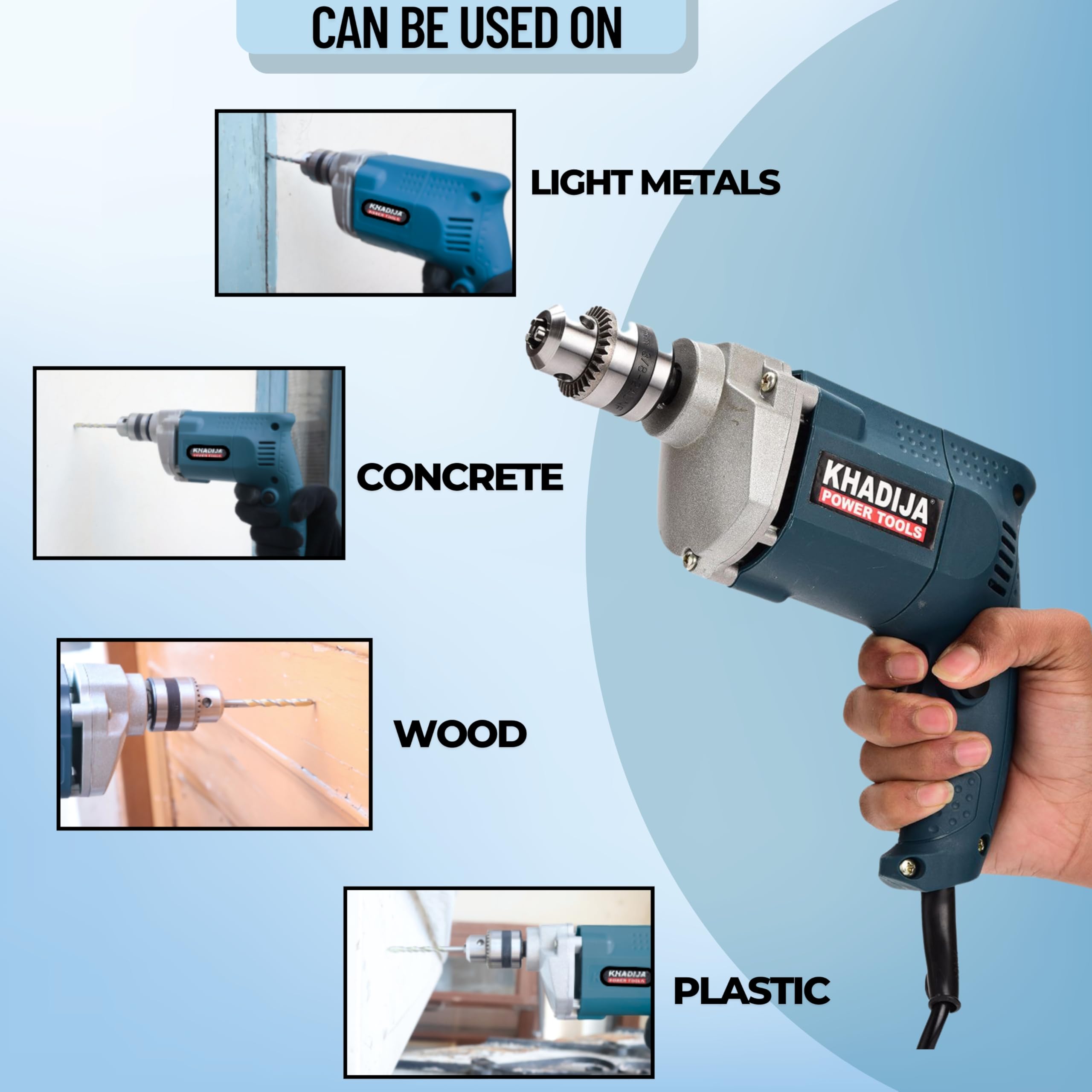 KHADIJA Drill Machine 10mm With Free 13Pcs HSS Drill Bits & 1Pc Masonary Bit Combo 6 Months Warranty (Blue) - Image 7 thumbnail