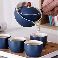 Vista 3 de Juego de té de viaje portátil de cerámica, juego de té chino de kungfu con tetera de rotación 360 e infusor, 4 tazas de té, bandeja de té y bolsa
