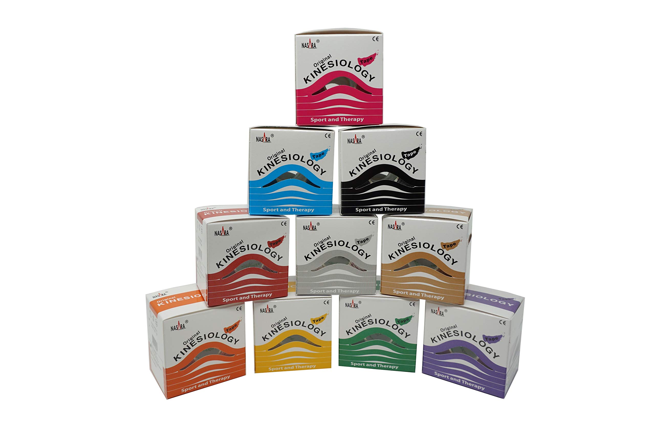 ATC Handels GmbH Nasara Lot de 6 bandes de kinésiologie 5 x 5 cm avec instructions de collage incluses – Bande de kinésiologie – Bande de fitness – Imperméable et respirant, rouge