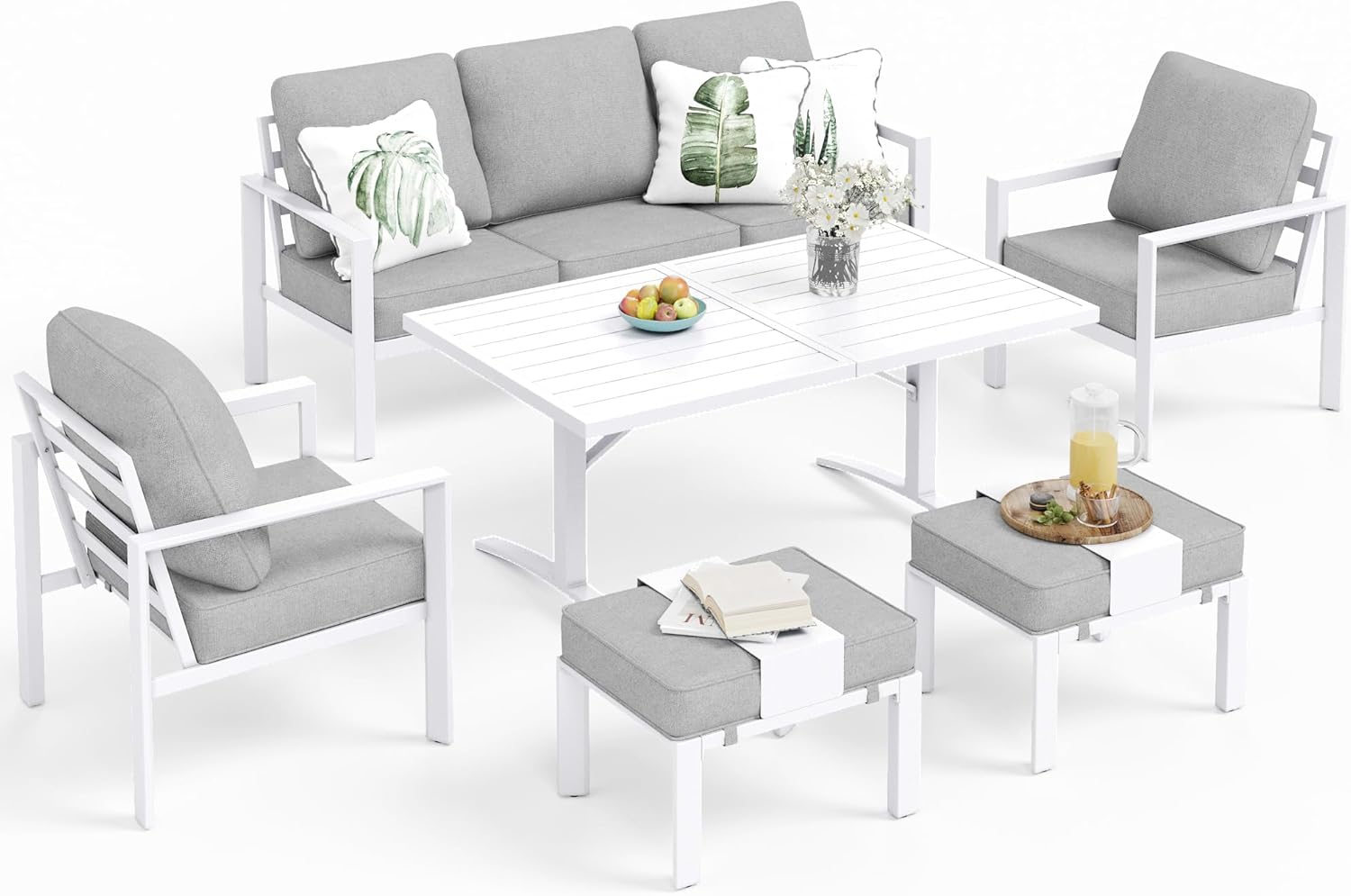 Sophia and William Aluminum Patio Furniture Set, 7 Seats Patio Conversation Set, Large Size and High Back Outdoor Couch