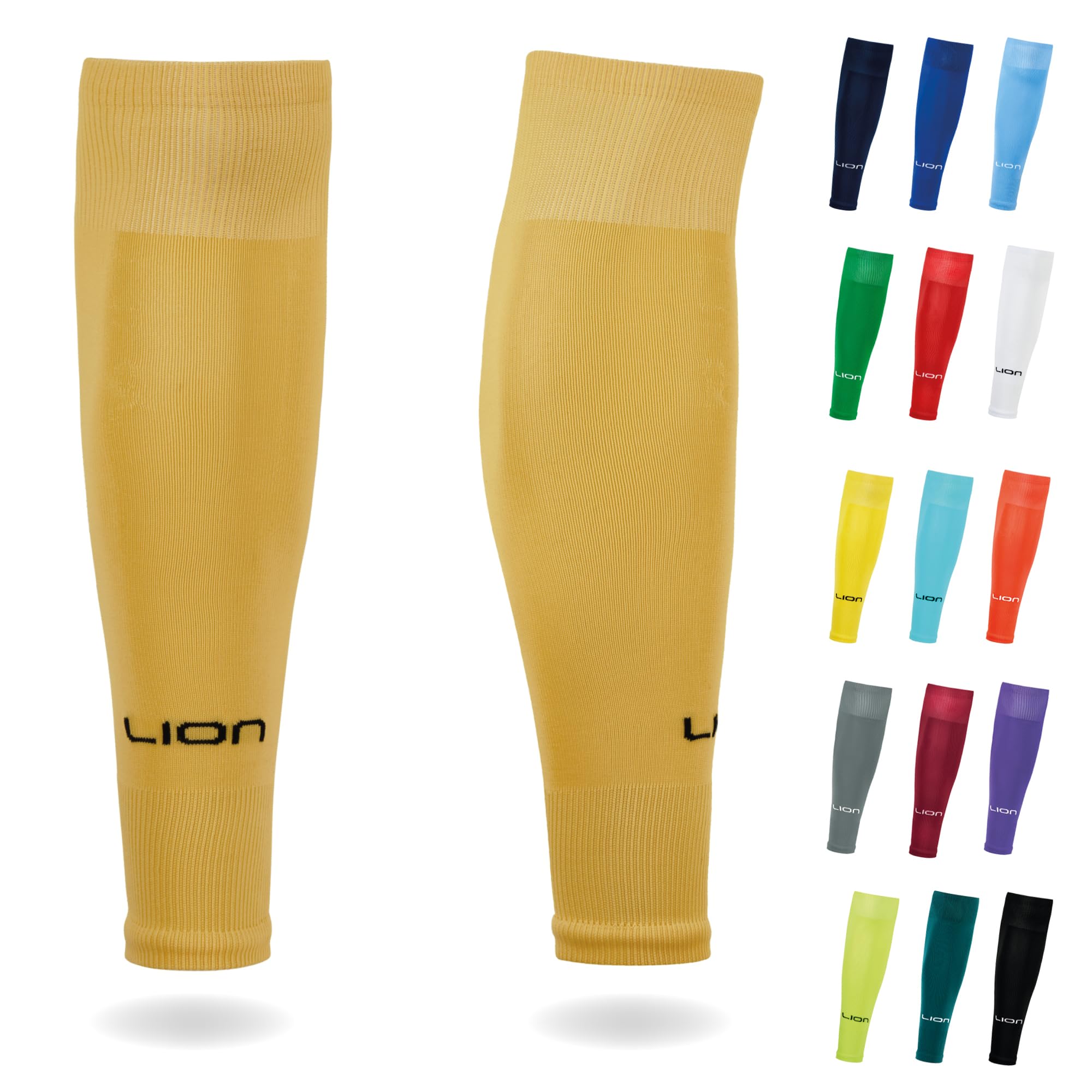 Lion Sportswear Gold Kids/Youth Football Sock Sleeves To Accompany Grip Socks - Fits Over Calf/Shin Pads - Variety Of Colors To Match Your Team Kit (Gold)