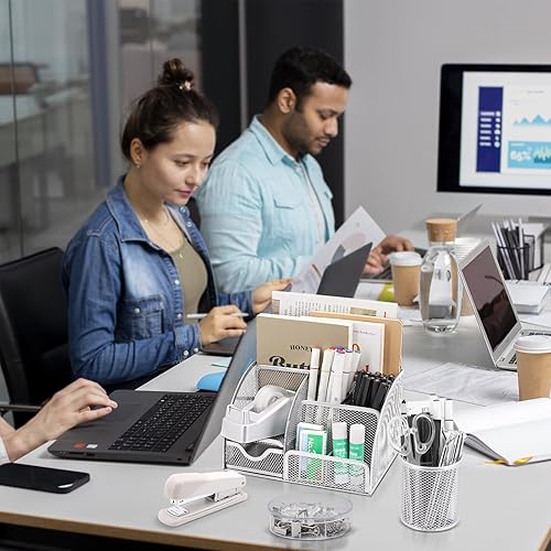 Miniatura 7 de Juego de organizadores y accesorios de escritorio plateados 17 en 1, 3 organizadores de almacenamiento de suministros de escritorio de oficina, 4