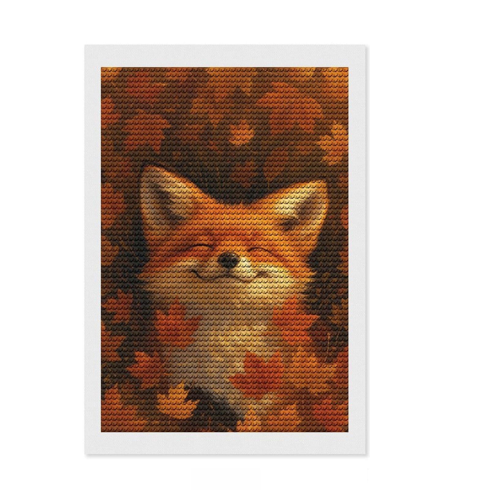Junmoney Smiling Fox in Autumn Leaves Diamond Painting Set 8"x12", for Adults, Home Wall Decor, Easy to Enjoy, Christmas Gift, Nice Detail and Sparkle