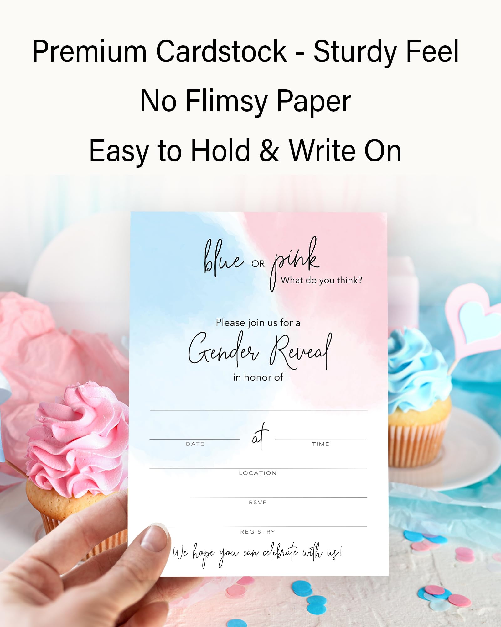 Roseum Collections Babyparty Einladungskarten (25 Stück) – Minimalistisches Aquarell-Design In Rosa Oder Blau, Unisex, Zum Selbstgestalten