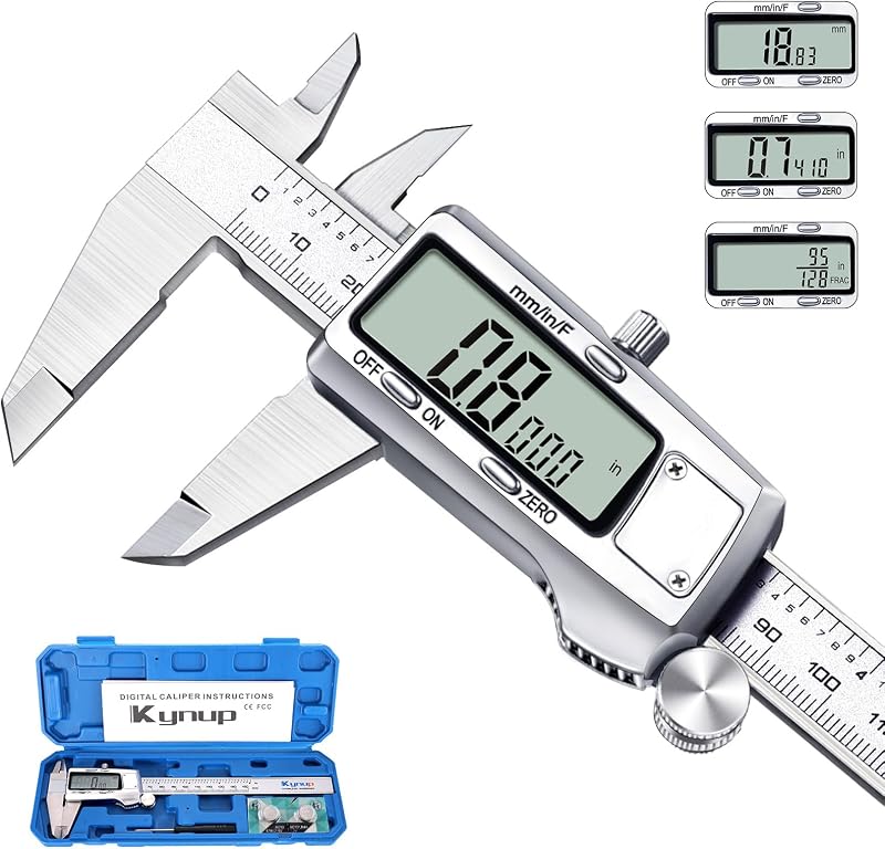 Calibrador digital, herramienta de medición de calibre, micrómetro, apagado completo | Función de apagado automático, acero inoxidable, pantalla LCD grande, cambio de pulgadas/métrico/fracción, negro (6 pulgadas/150 mm)