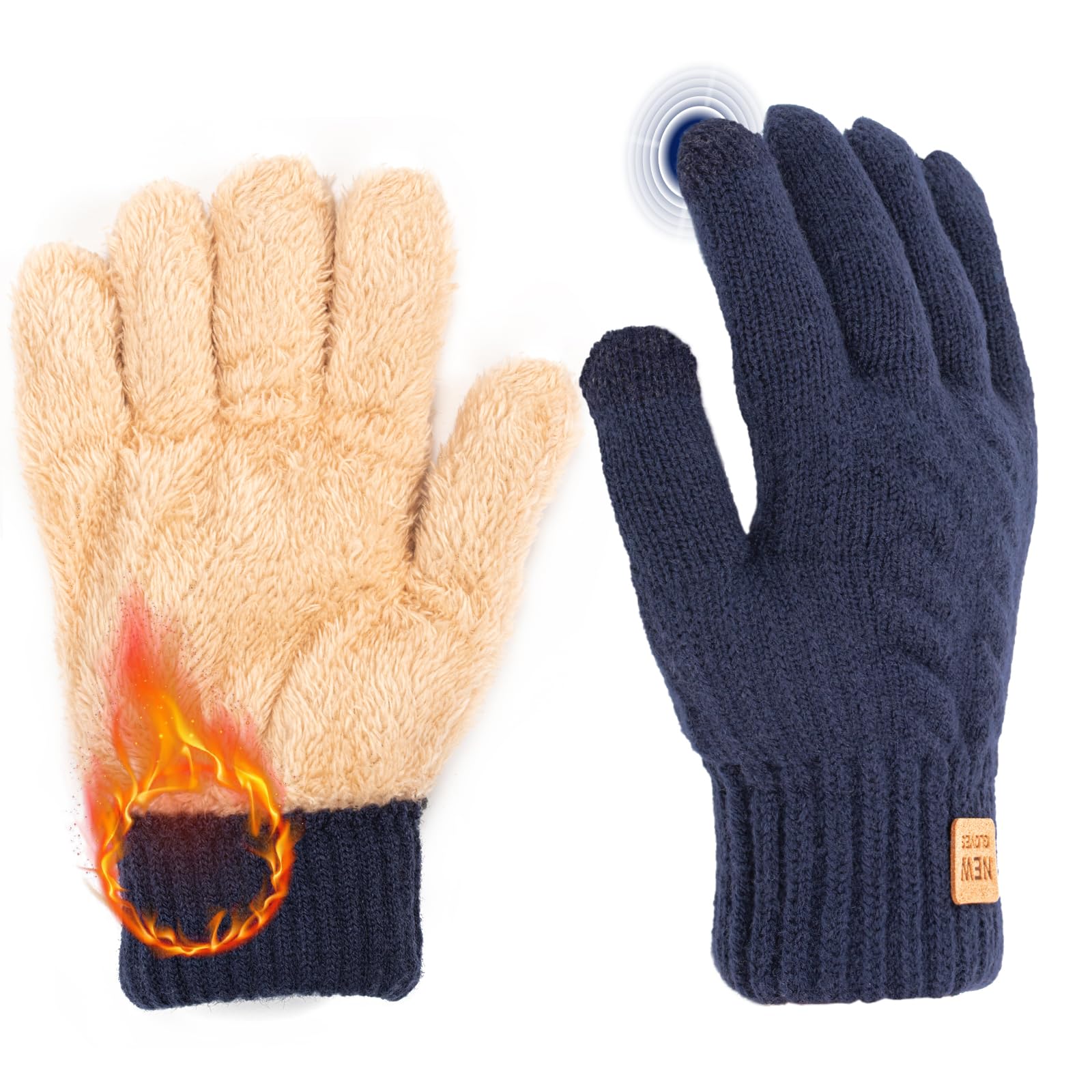 Winter Touch Screen Gloves for Men, Warm Knitted Fleece Thermal Gloves for Outdoors Driving Cycling Writing Fishing Running Skiing
