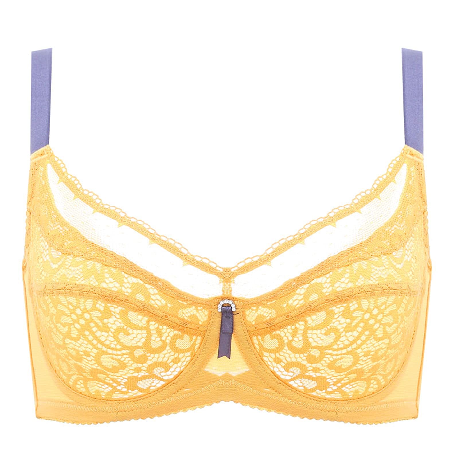 Sujetador sexy de encaje push-up para mujer, brasier minimizador de cobertura completa con aros, talla grande (color: amarillo, tamaño: 85F)