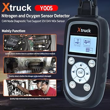 Heavy Duty Truck Scanner, Nitrogen and Oxygen Sensor Scanner CAN Node Diagnostic Tool Support 12V/24V NOx Sensor Tester for Cummins, Volvo, DAF Check Engine for Trucks Supports J1939 Protocol