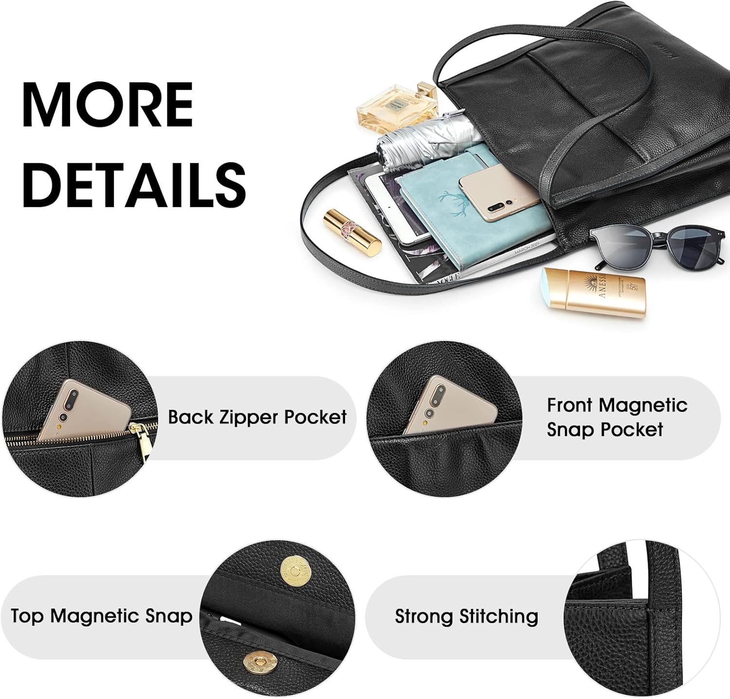 Kattee Leather Tote Shoulder Bag for Women, Leather Purse and Handbags Medium Size | Leather Purse - Image 5