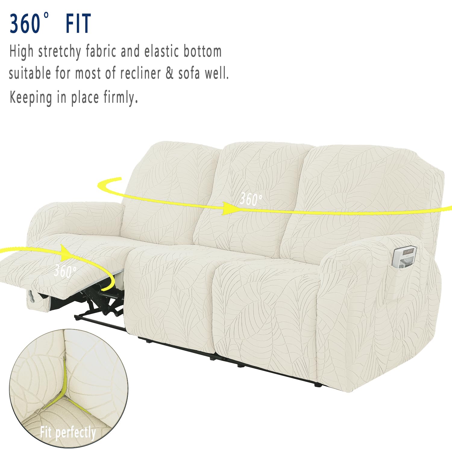KELUINA 2024 New Jacquard Recliner Chair Covers, Stretch Polyester Spandex Recliner Cover - Image 2