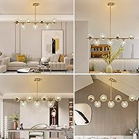 Vista 8 de KCO Iluminación - Lámpara de techo con 7 luces, globo de cristal transparente, candelabro Sputnik, estilo mid century modern, lámpara colgante