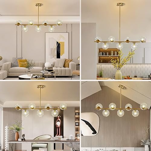 Miniatura 8 de KCO Iluminación - Lámpara de techo con 7 luces, globo de cristal transparente, candelabro Sputnik, estilo mid century modern, lámpara colgante