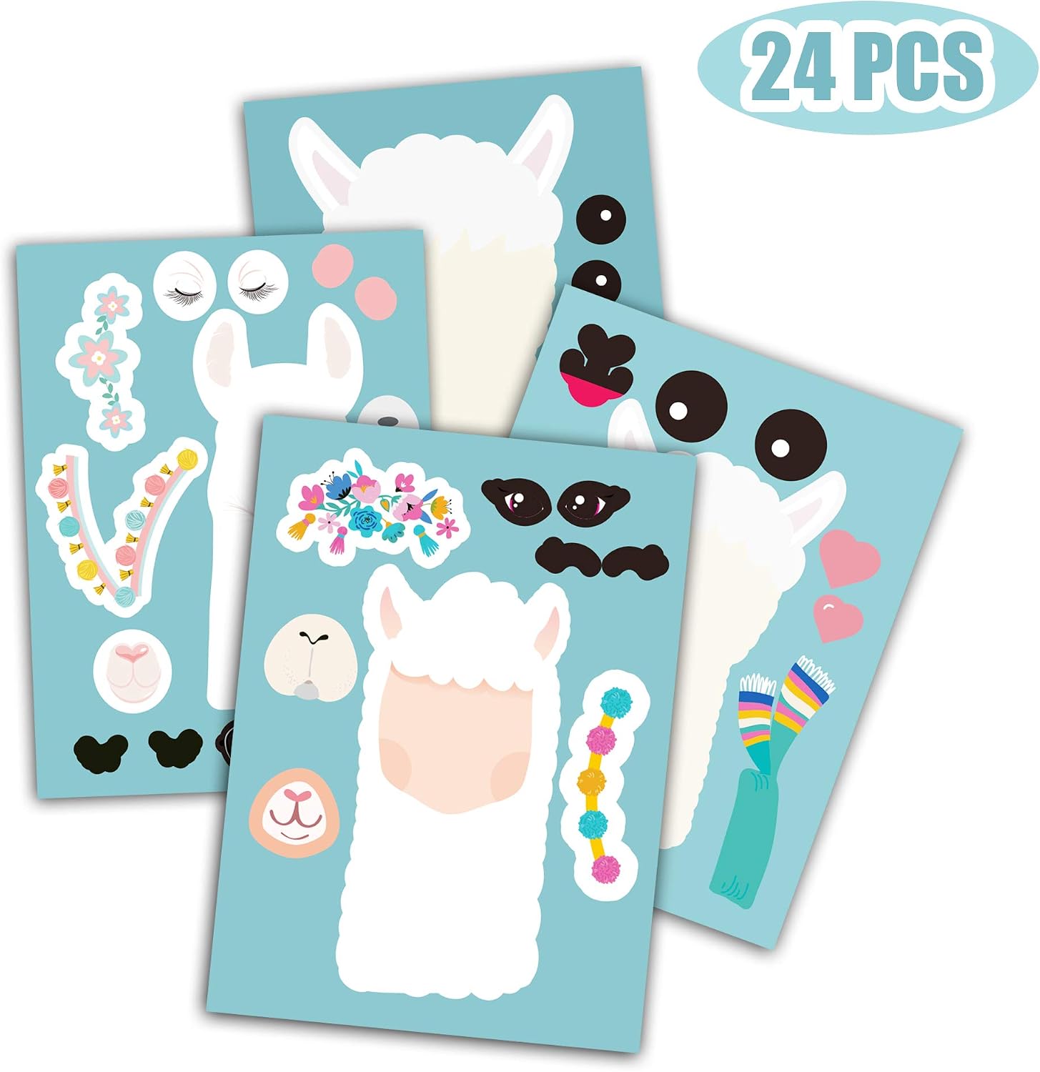 Happy Storm Llama Sticker 24PCS Make A Llama Sticker Llama Party Games for Kids Llama Party Supplies Llama Themed Birthday Party Favor
