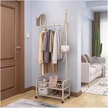 Hanger Rack Metal Clothes Rack with Wheels, Rolling Clothes Clothes Rack with Metal Wire Storage Basket & Shelves, Open Wardrobe Closet Organizer for Entryway Clothes Rack Clothes Storage