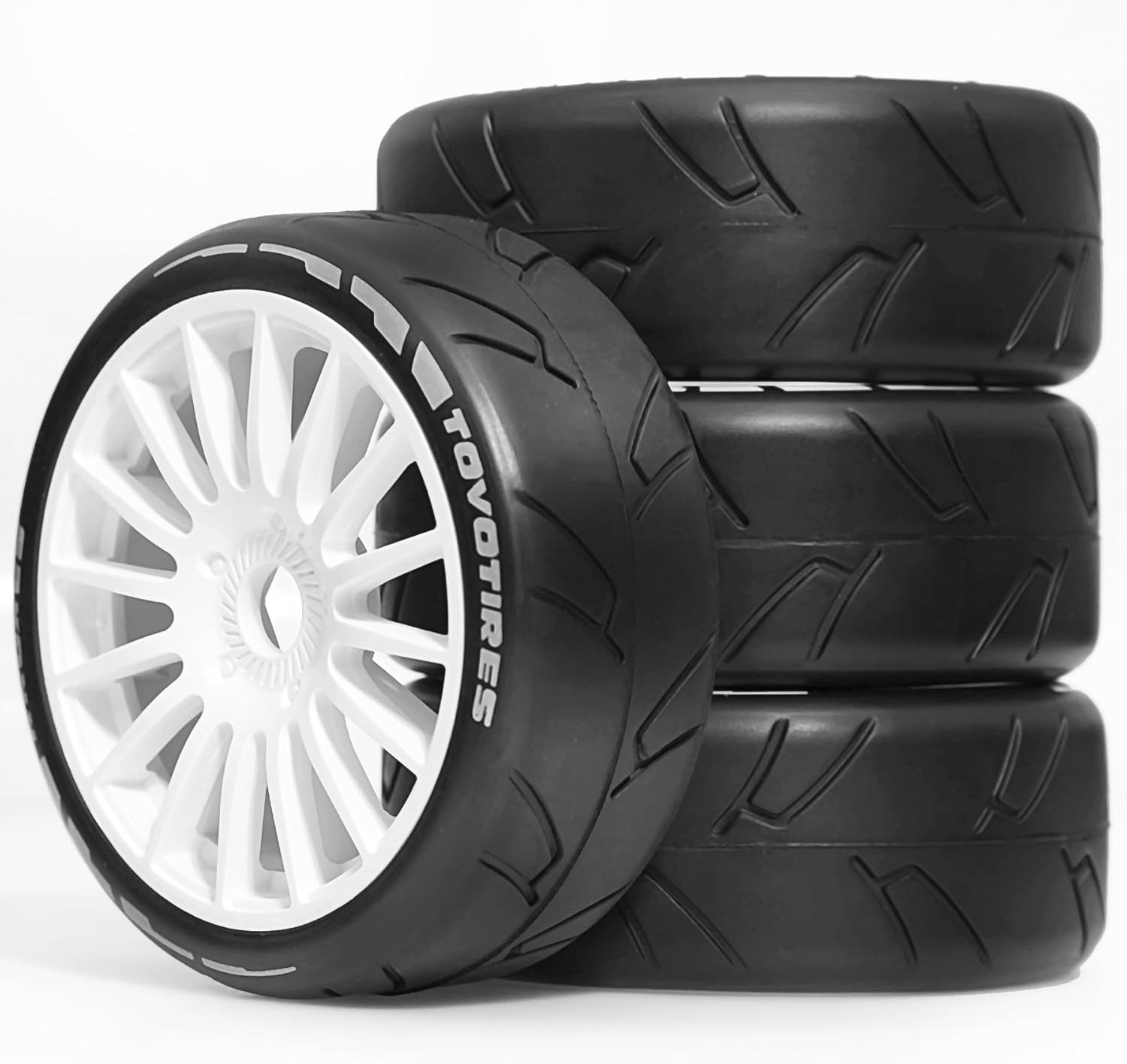 4PCS RC Off-Road Buggy 1:8 Tires and OD 103mm Arrow Pattern Hex 17mm Wheel Rims for 1:8 Scale RC On-Road Racing Car HPI WR8 HSP Hobao ARRMA Redcat Losi Kyosho VRX RC Rally Drift Car (A)