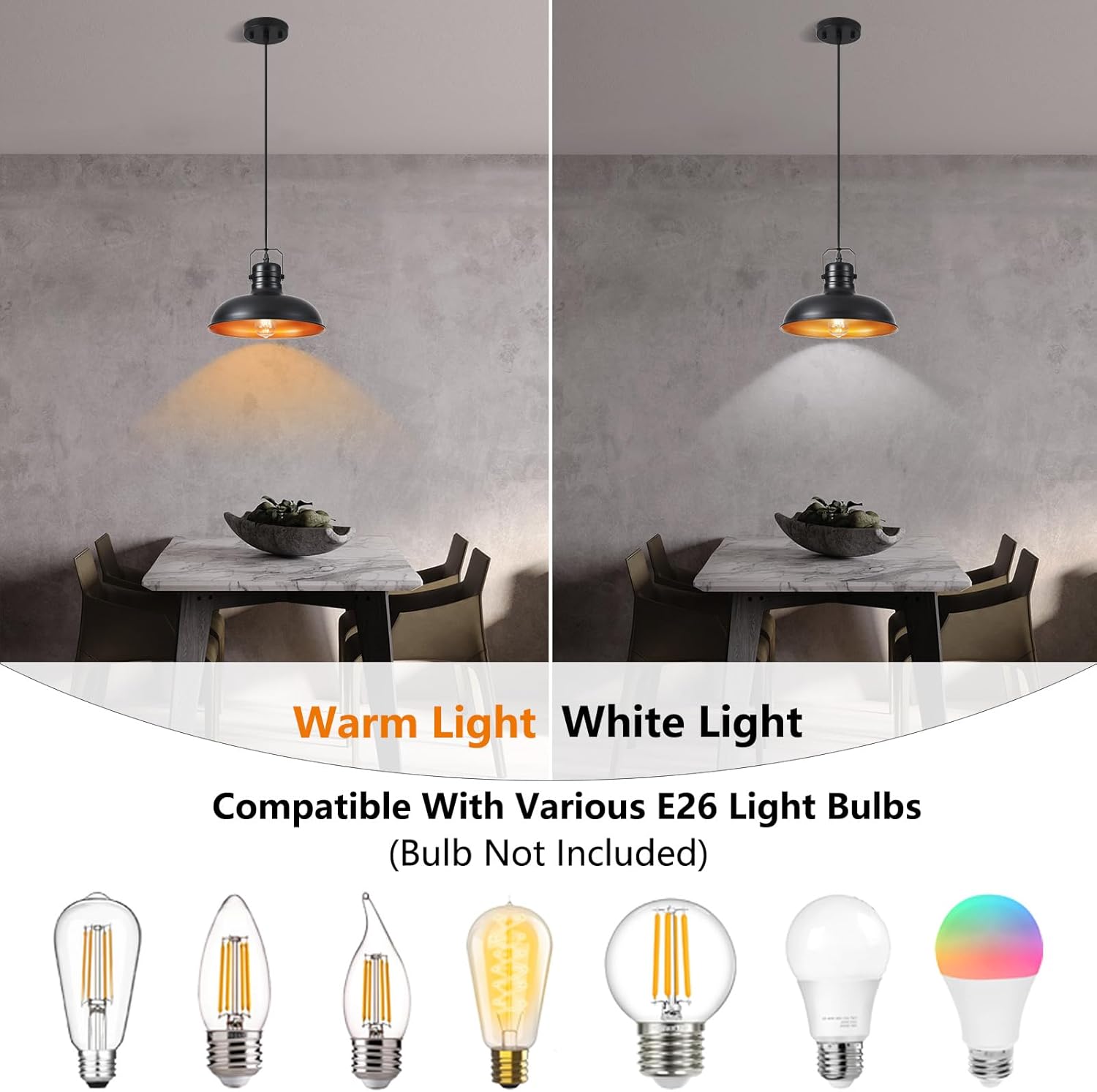 Industrial Pendant Light, 10.5 Inch Farmhouse Small Black and Gold Chandelier, Vintage Hanging Light Fixture with 71'' Height Adjustable Cord for Kitchen Island, Dining Room, Bedroom - 2 Pack