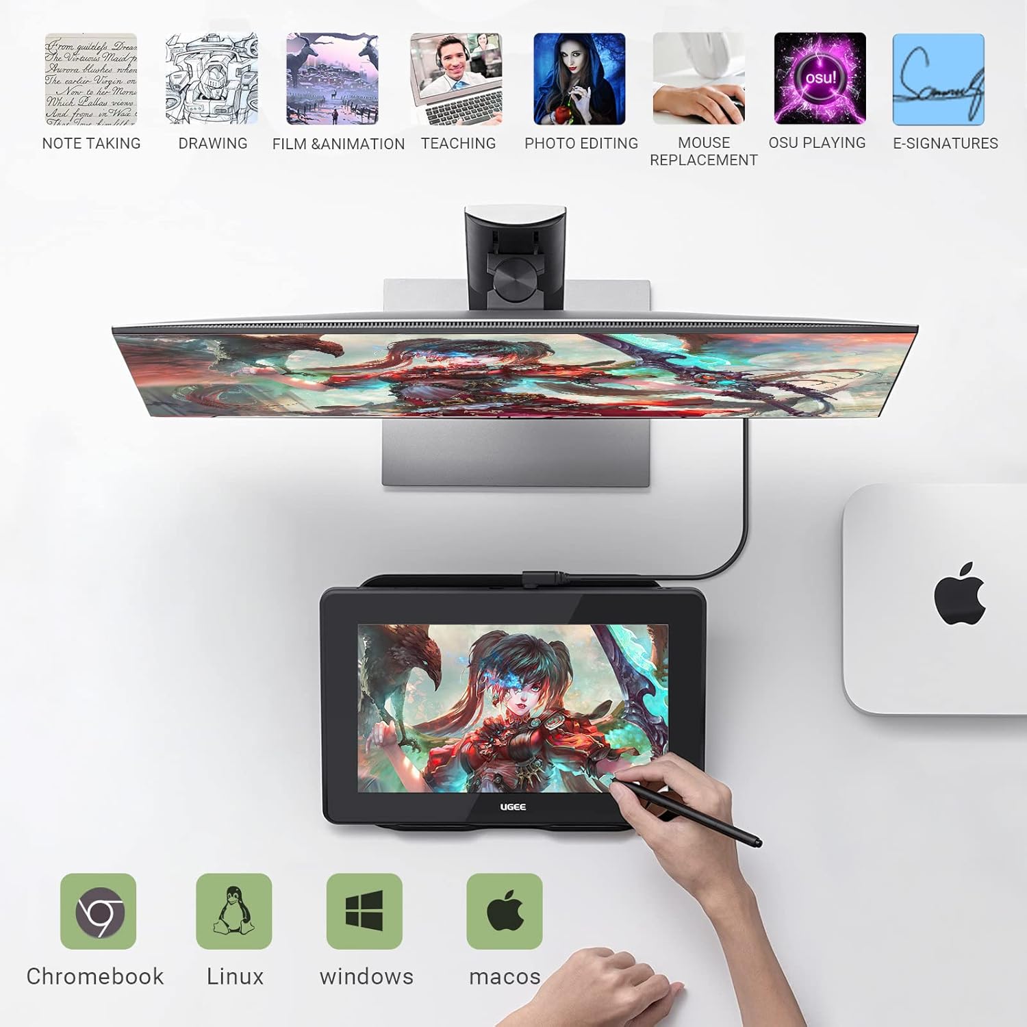 ugee u1600 15 4 inch drawing tablet with screen usb c to usb c cable 5ft support 3 in 1 type c fast charging cable compatible with art drawing tablets