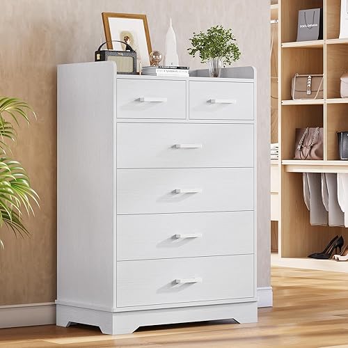 Miniatura 5 de Hasuit Cómoda de 6 cajones cómoda de almacenamiento de madera organizador vertical de almacenamiento de ropa de gran capacidad aparadores altos para