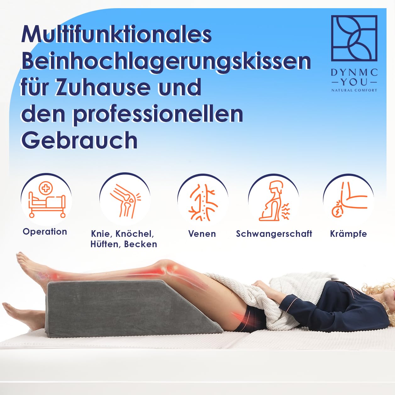 Beinkissen zum Hochlagern – Keilkissen 68x25x22 cm Memory-Schaum – Beinerhöhung nach OP für Fuß Knie Sprunggelenk – Tragegriff & Anti-Rutsch-Noppen – Venenkissen Sofa Bett – Bezug waschbar OEKO-TEX | Formstabile Beinerhöhung für Fuß, Knie & Sprunggelenk ·