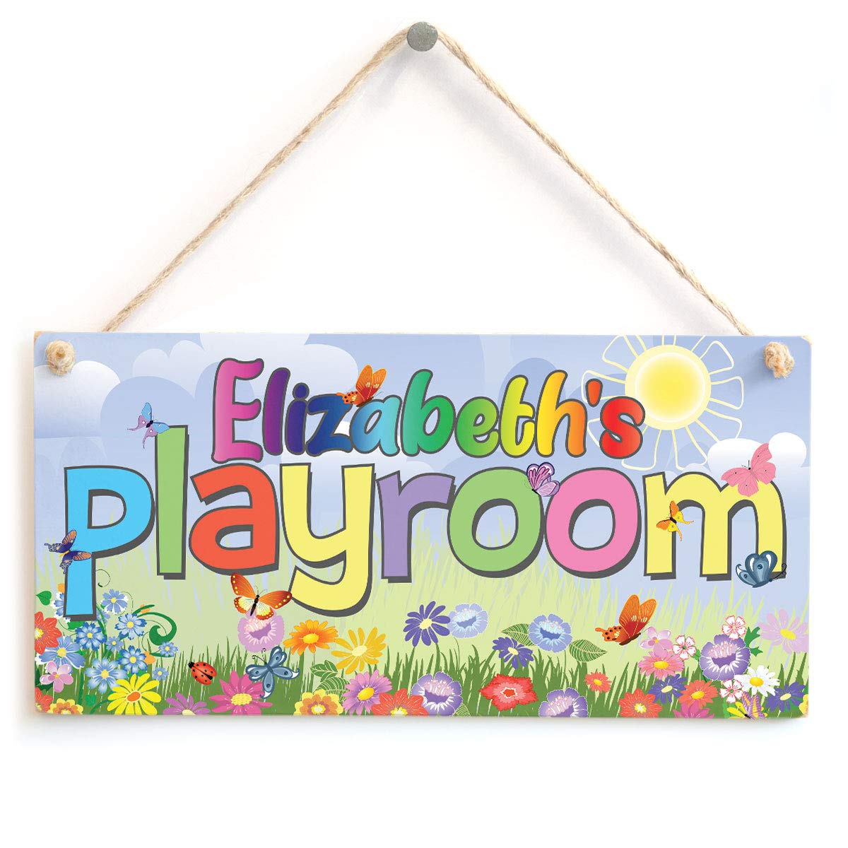 Button Hill Cottage Playroom Door Sign - Personalised Play Room Colourful Nursery Door Sign