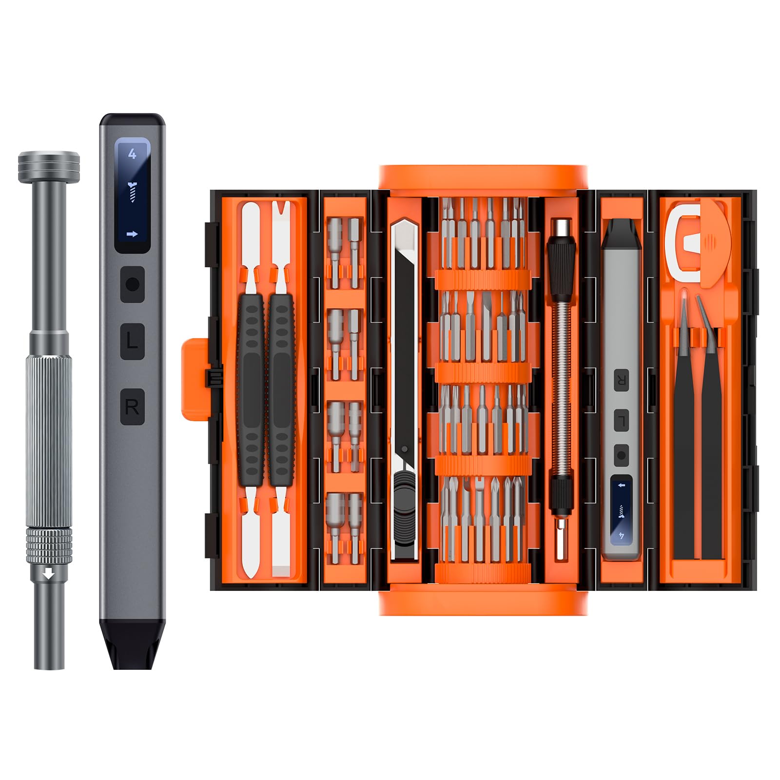 UF-TOOLS Mini Electric Screwdriver, 83 in 1 Cordless Rechargeable Small Power Screwdriver Set with 71 Bits, Led Light and Magnetic Mat, Professional Repair Tool for Phone Camera Laptop PC, Orange