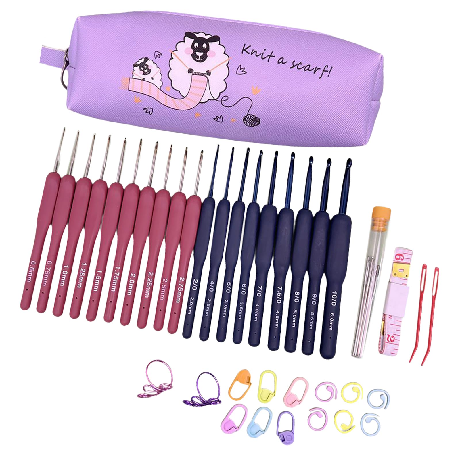 Kalttoy 19 Size Crochet Hooks Set 0.6-6.0mm Ergonomical Crochet Hooks with Case Needle for Experienced Lovers