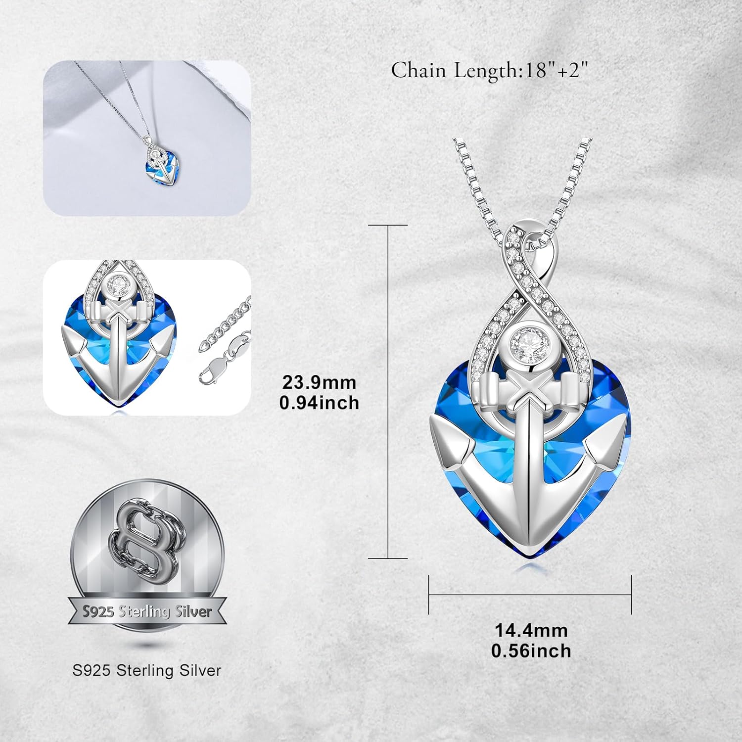 Anchor Necklace 925 Sterling Silver Infinity Anchor Pendant Crystal Infinity Nautical necklace Jewelry for Women Mom Wife Girlfriend - Image 6