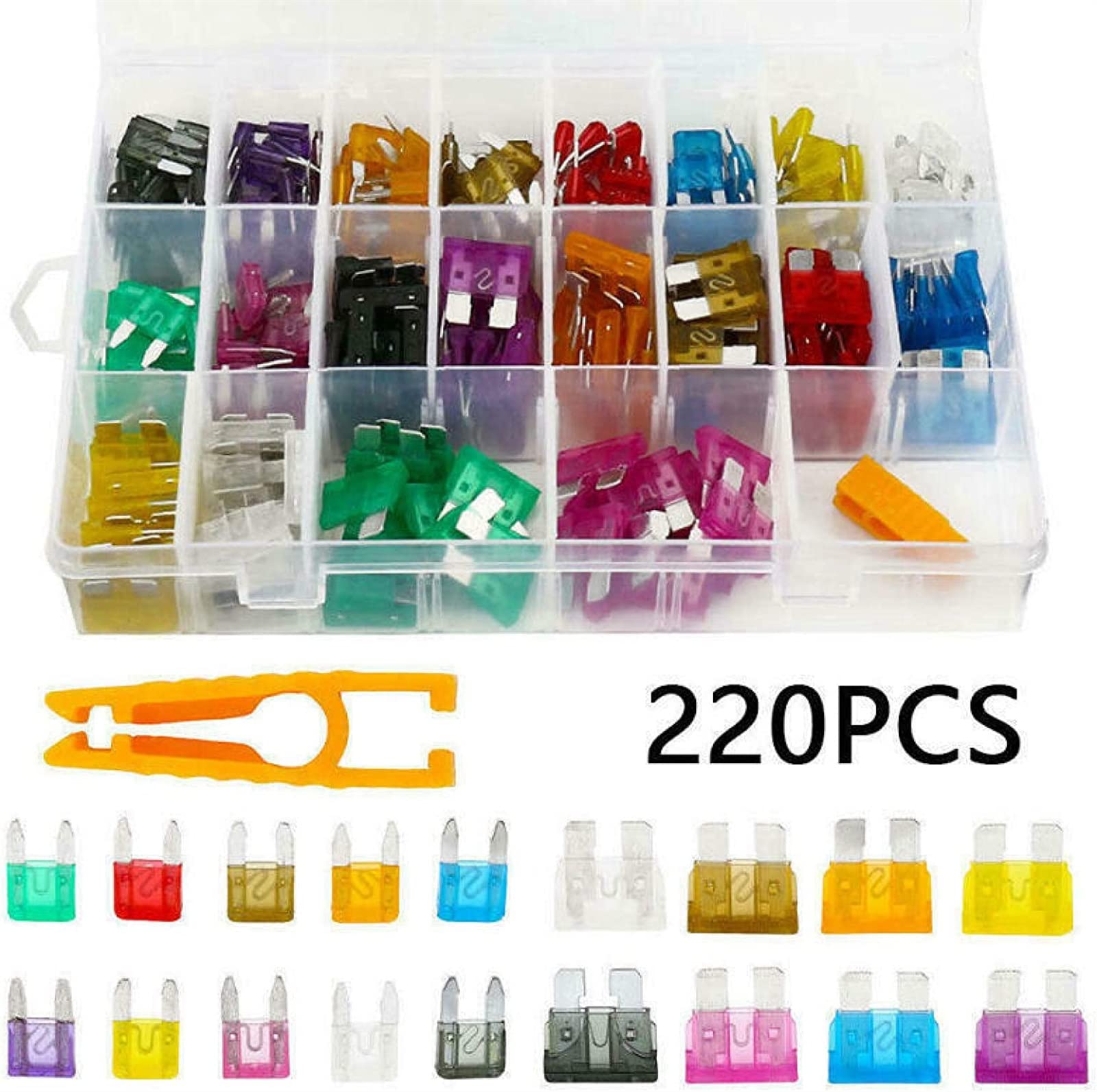 220Pcs Kit di fusibili for camion for auto APM, ATM Mini & Standard Assortimento di fusibili a lama Kit assortiti Set di lame Parti di ricambio for auto