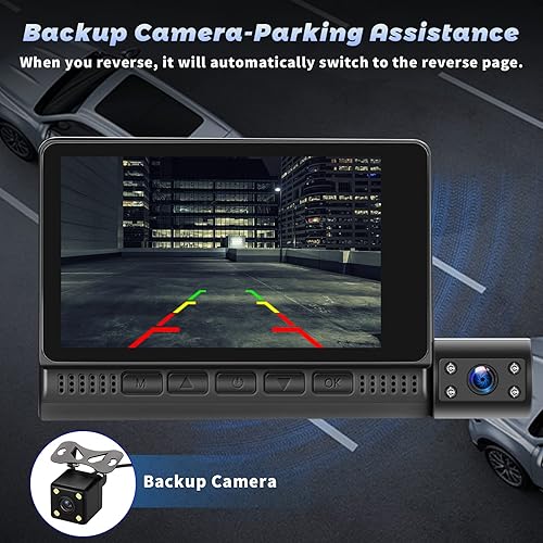 Miniatura 6 de Cámara de tablero frontal y trasera en el interior, cámara de tablero de 3 canales 1080P para autos, cámara triple para automóvil con tarjeta SD de