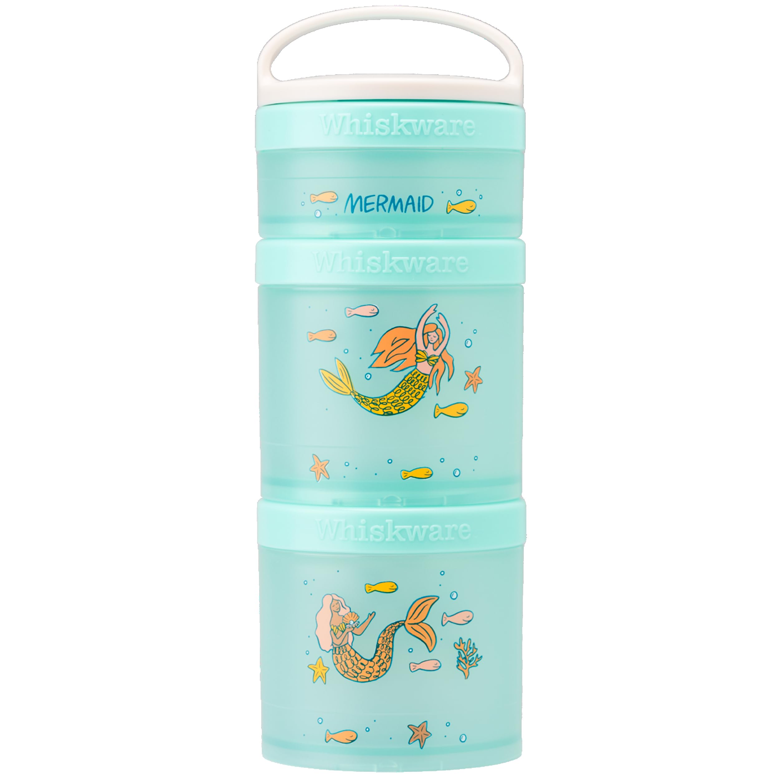 Whiskware Stackable Snack Containers for Kids and Toddlers, 3 Stackable Snack Cups for School or Travel, Mermaid (Pack of 1)