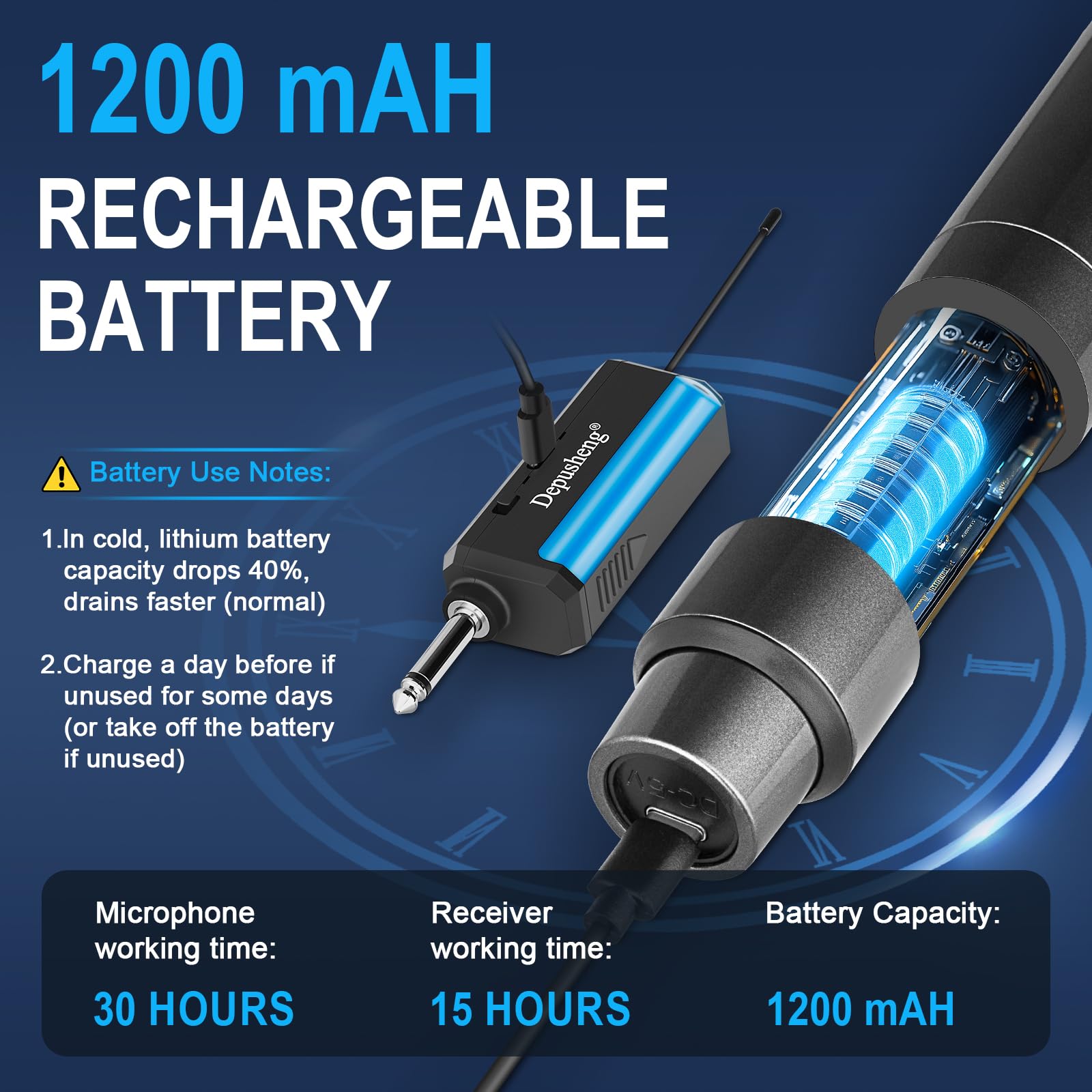 Depusheng Microphones sans fil, double système de karaoké, microphonos Inalambricos avec récepteur rechargeable, microphone dynamique sans fil pour chant, mariage, DJ, fête, discours