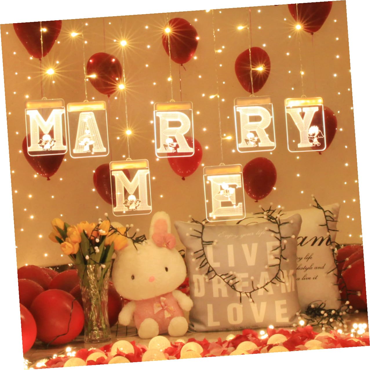 Heirate Mich USB LED Lichterkette, Beige Acryl, Romantisch | Warmweißes Licht, Flammenlos und Stromsparend, für Party und Tischdeko