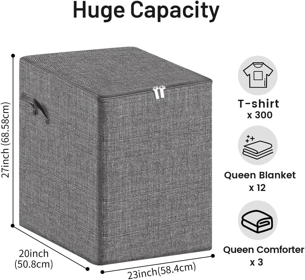 Musbus 3 Pack Blanket Storage Bags, Clothes Storage, Comforter Bedding Quilt Strorage Cubes Closet Organizers for Clothes, Storage Bins with Lids, Storage Containers, with Sturdy Zipper, Large 210L 210L(23 * 20 * 27) gray-3