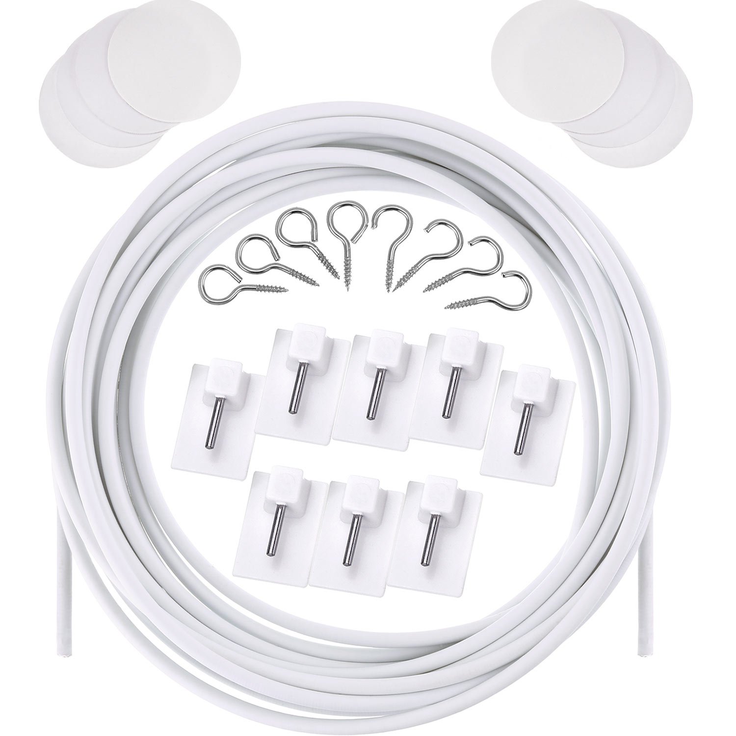 Buy White Curtain Wire Hanging Cord Kit with 8 Pieces Selfadhesive