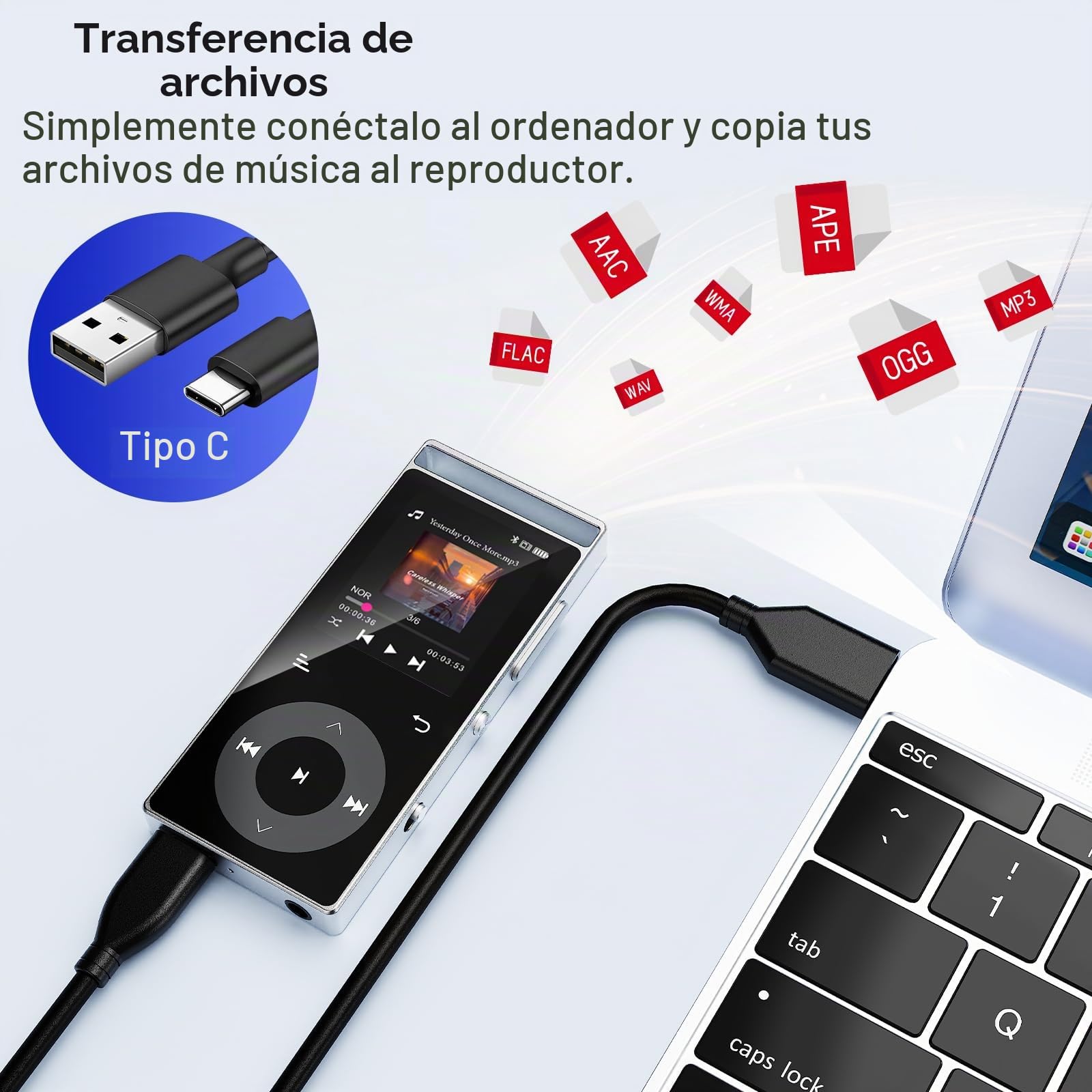 90GB Reproductor MP3 Bluetooth 5.3, MP3 Player de HiFi para (Argento)