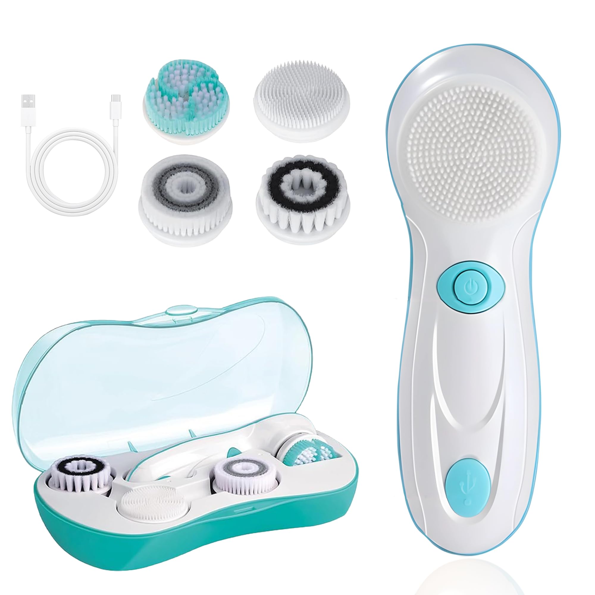 Cepillo de limpieza facial, limpiador facial eléctrico con 4 cabezales de limpieza y 2 velocidades ajustables para una limpieza profunda, cepillo de lavado facial portátil recargable e impermeable