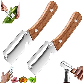 Premium Vegetable Peeler with Wooden Handle and Bottle Opener, Multi Functional Vegetable Peeler for Kitchen, Stainless Steel Blade Kitchen Tool for Vegetables or Fruits That Need to Be Peeled2PCS