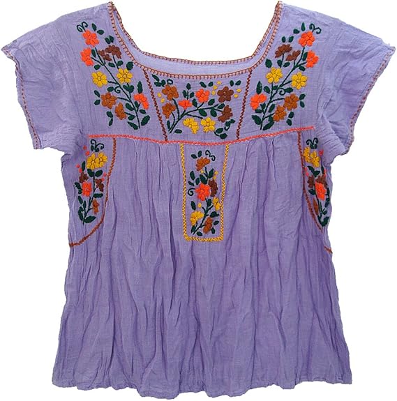 Amazon 手作り刺繍半袖トップ メキシコのブラウス オアハカンブラウス サマーブラウス シャツ ブラウス 通販